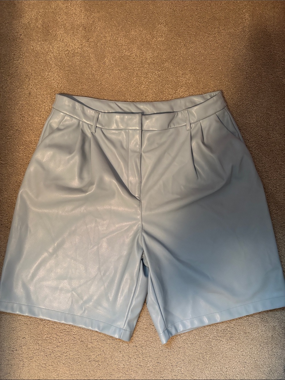 House of Harlow 1960 Pale Blue Faux Leather Pleated Shorts